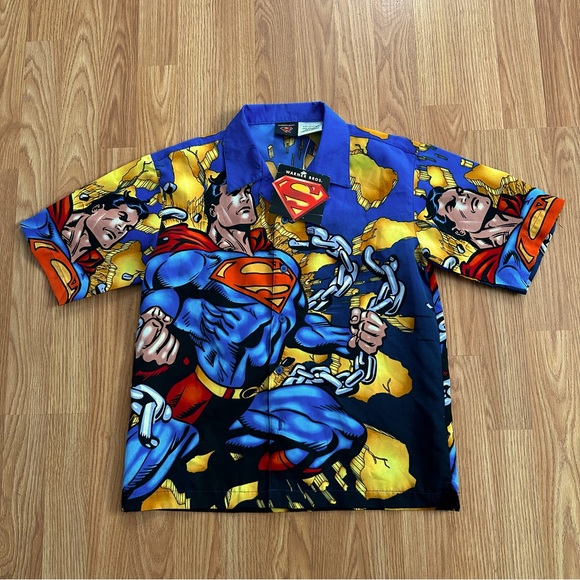 Superman Boy’s Shirt Large 14-16 All Over Print Short Sleeve Button Up - Picture 1 of 6